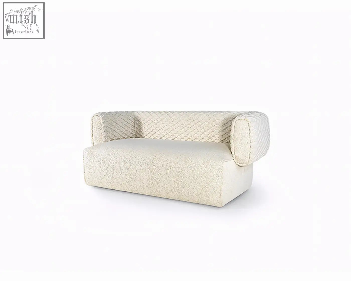 Cream-colored taylor three seater sofa with plush textured fabric and quilted backrest offering financing options