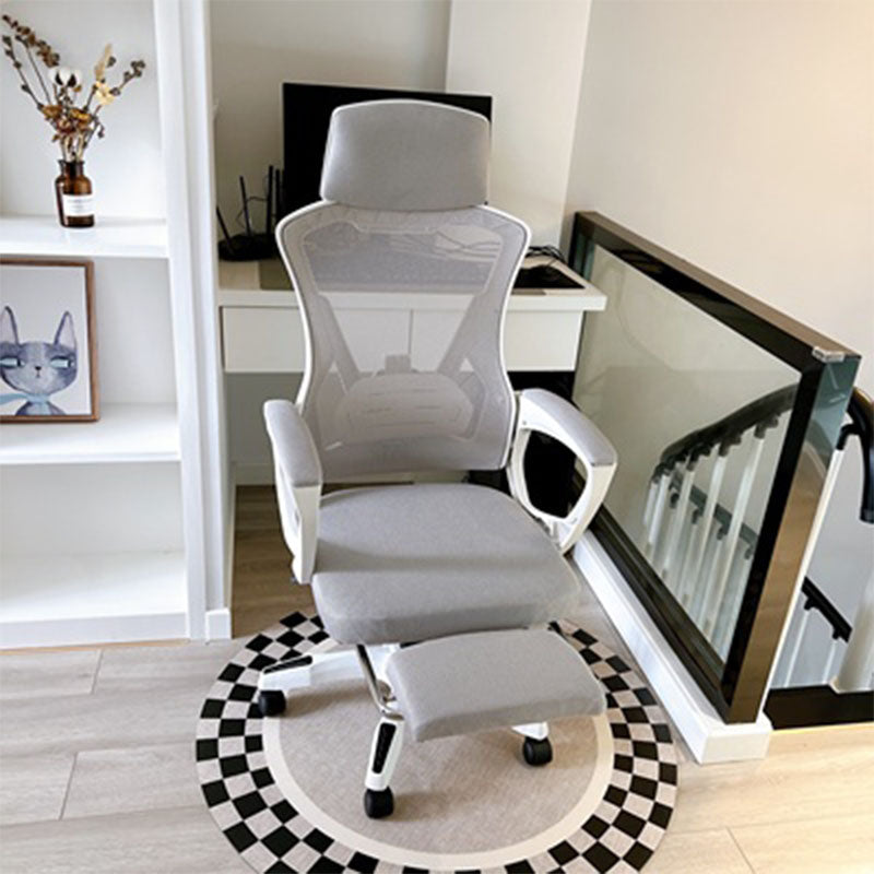 Gray mesh tayona office chair with matching footrest white plastic armrests and base for office comfort