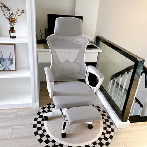 Gray mesh tayona office chair with matching footrest white plastic armrests and base for office comfort