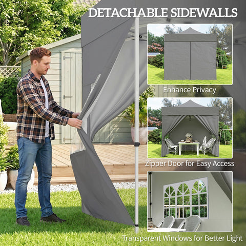 Outsunny 3 x 3 m Pop Up Gazebo with Sidewalls, UPF50+ Heavy Duty Garden Party Tent Marquee with Wheeled Carry Bag, Dark Grey
