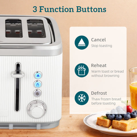 HOMCOM Electric Stainless Steel Kettle and Toaster Set, 3000W 1.7L UK Strix Thermostat Fast Boil Kettle w/ Limescale Filter, Cool Touch Body, 4 Slice Toaster with 7 Browning Levels, Crumb Tray, White