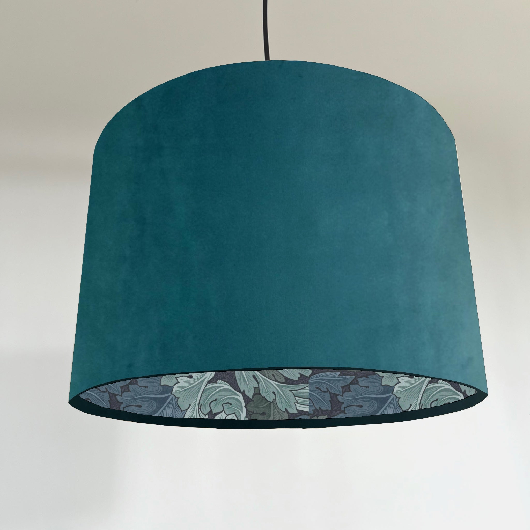 Teal velvet drum lampshade 30cm height with blue leaves paper leaves paper interior ceiling light shade