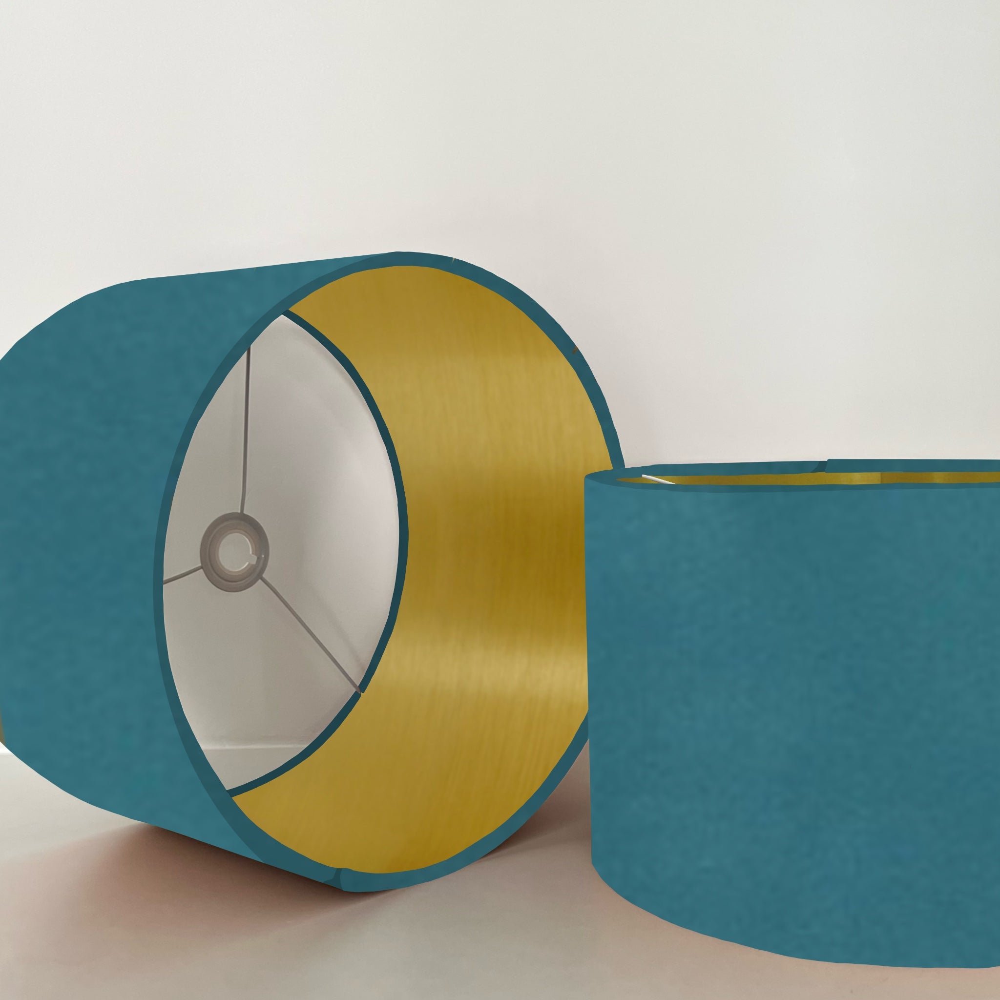 Teal velvet drum lampshade with metallic brushed gold lining 30cm height perfect for ceiling shade lighting
