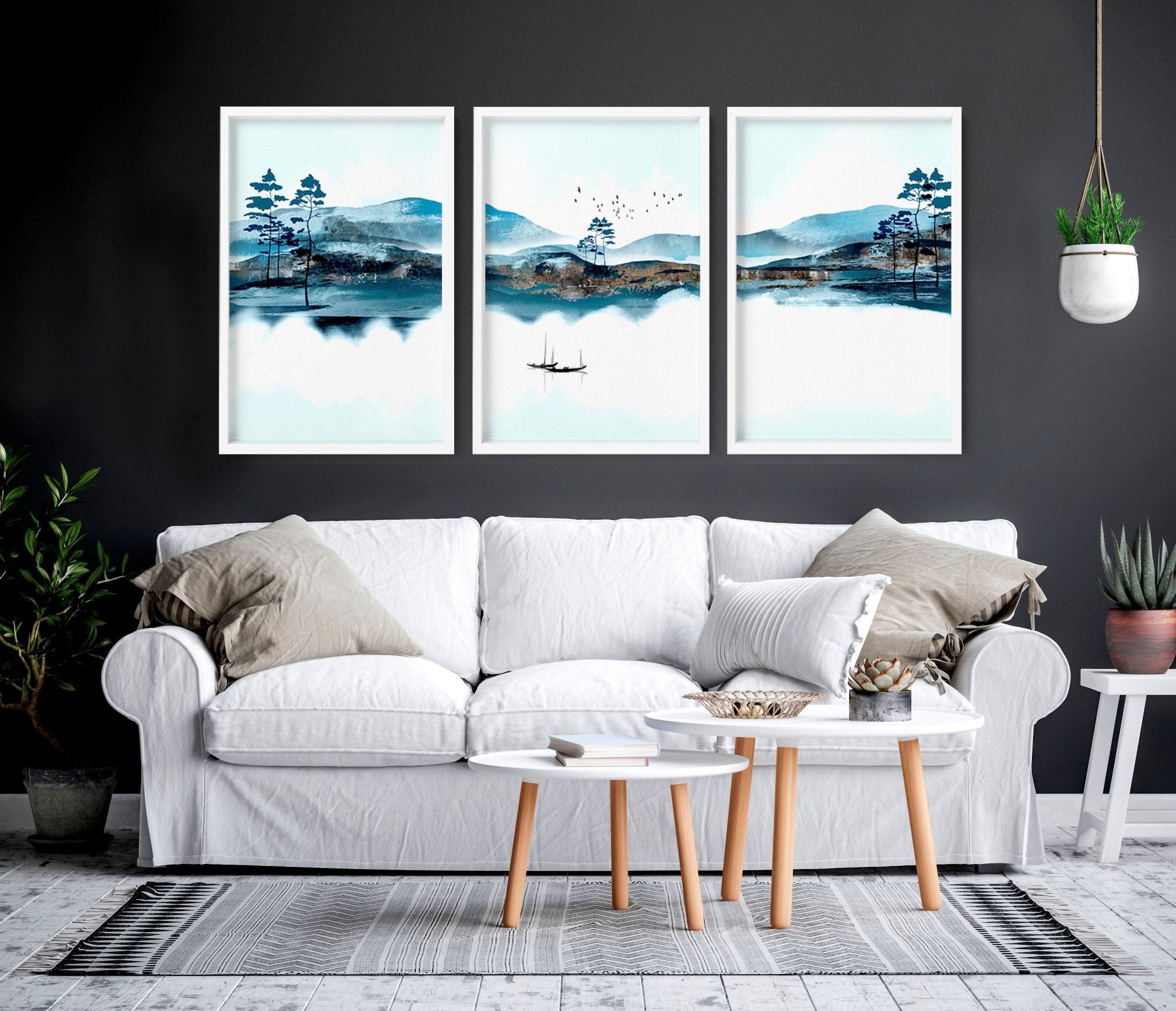 Wall art in sets of 3 for living room decor