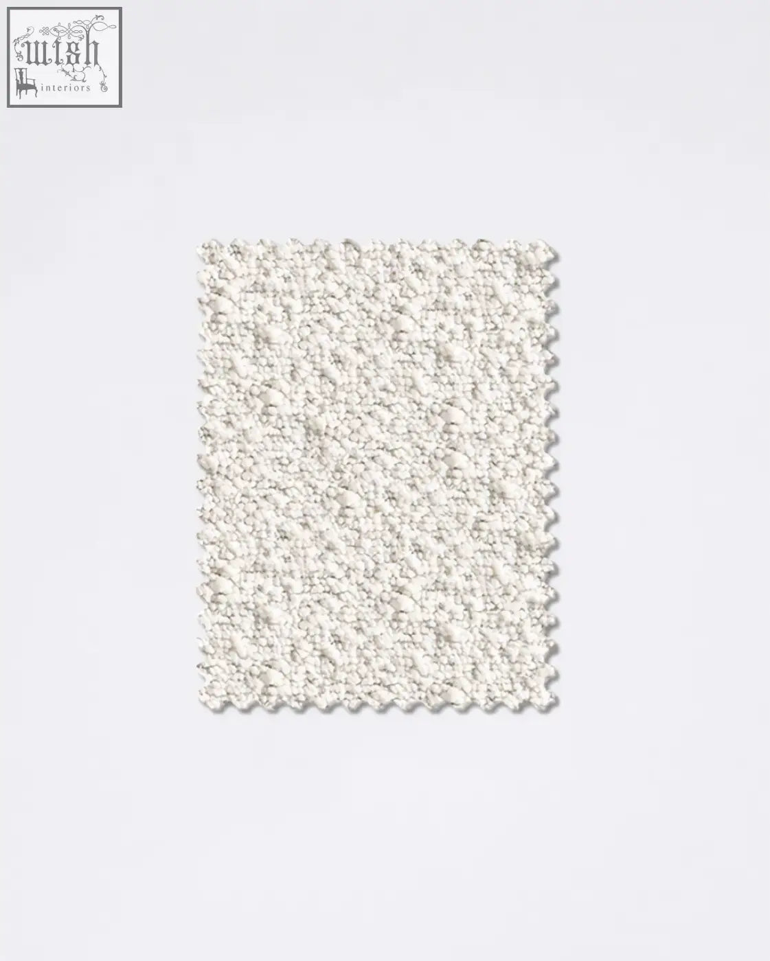 Off-white boucle fabric sample with a plush bumpy texture perfect for cozy upholstery and fashion projects