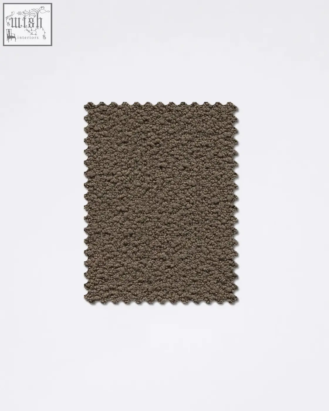 A rectangular brown teddyC-03 boucle fabric sample rug with plush looped pile and scalloped edges