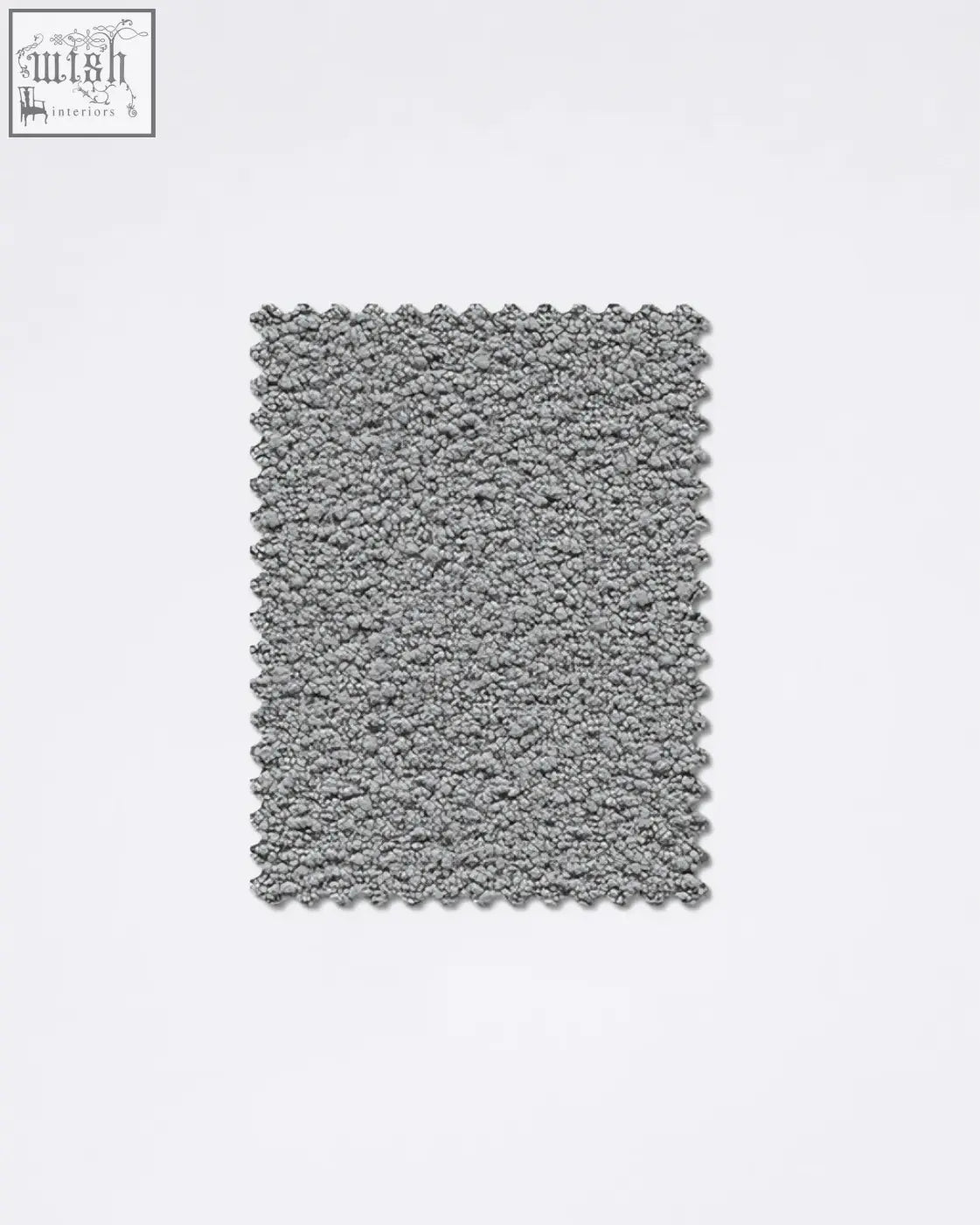 Gray textured bath mat with plush looped pile and scalloped edges made from teddyc-07 boucle fabric sample