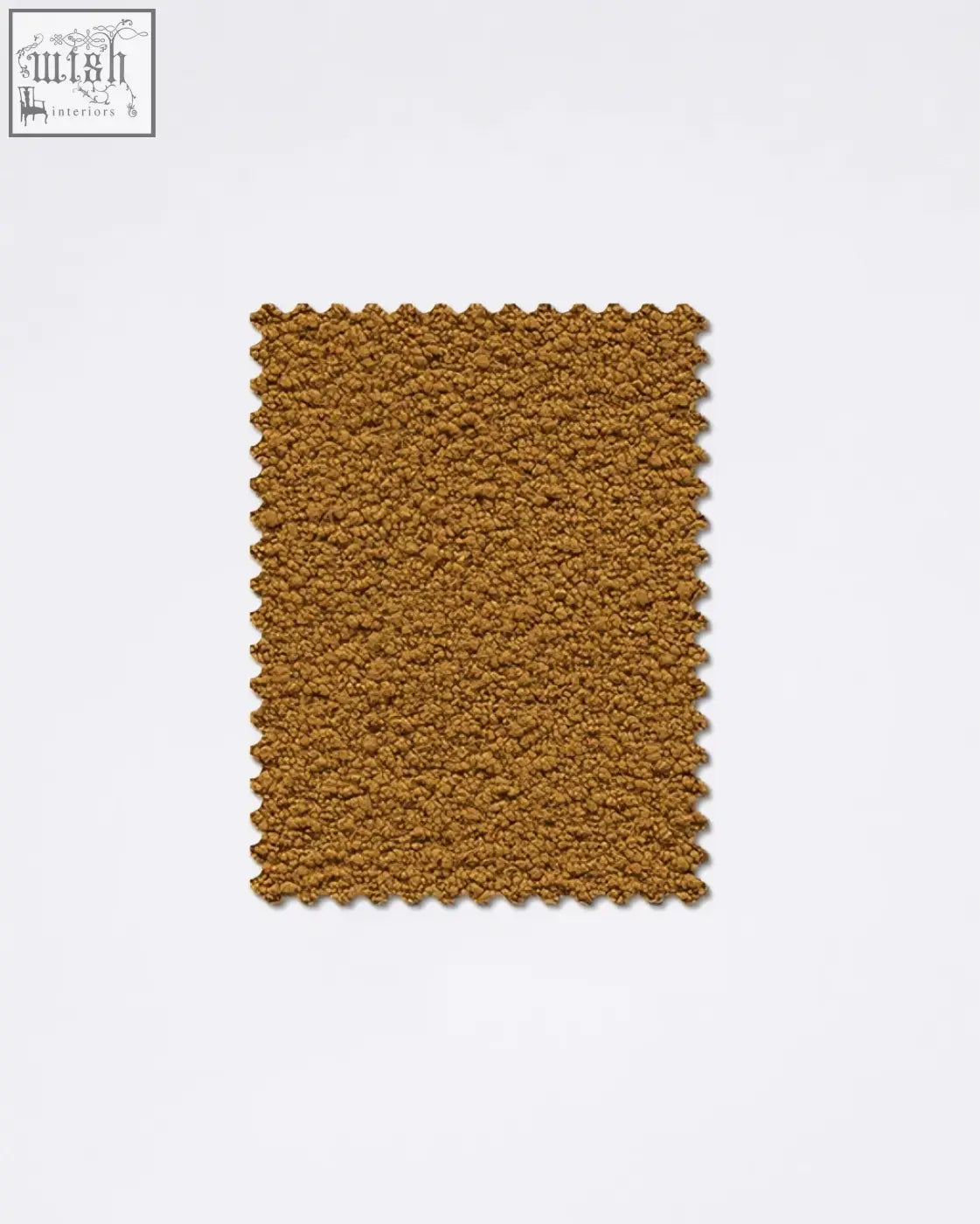 Teddyc-17 boucle fabric sample in mustard yellow with soft plush texture and scalloped edges perfect for upholstery