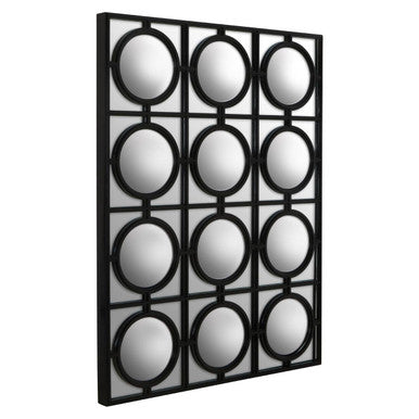 Telese black decorative wall mirror with black frame and grid of circular mirrored panels perfect wall mirror decor