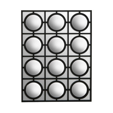 Telese black decorative wall mirror with black frame and twelve circular reflective panels perfect for any wall mirror setup