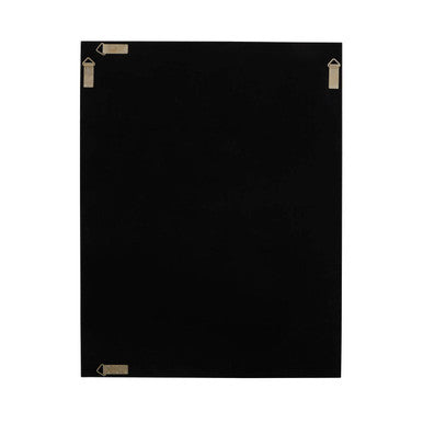Telese black decorative wall mirror with a rectangular shape and metallic hanging brackets at each corner