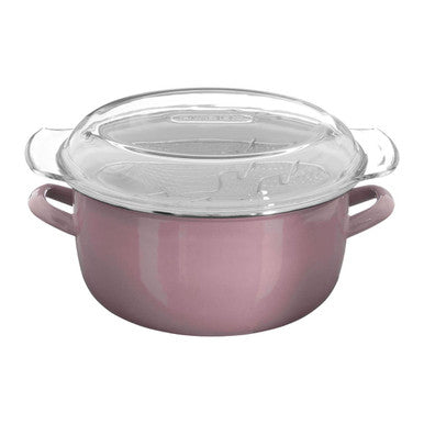 Pink deep fryer telo pink enamel coated pot with clear glass lid and silver rim perfect for deep frying meals