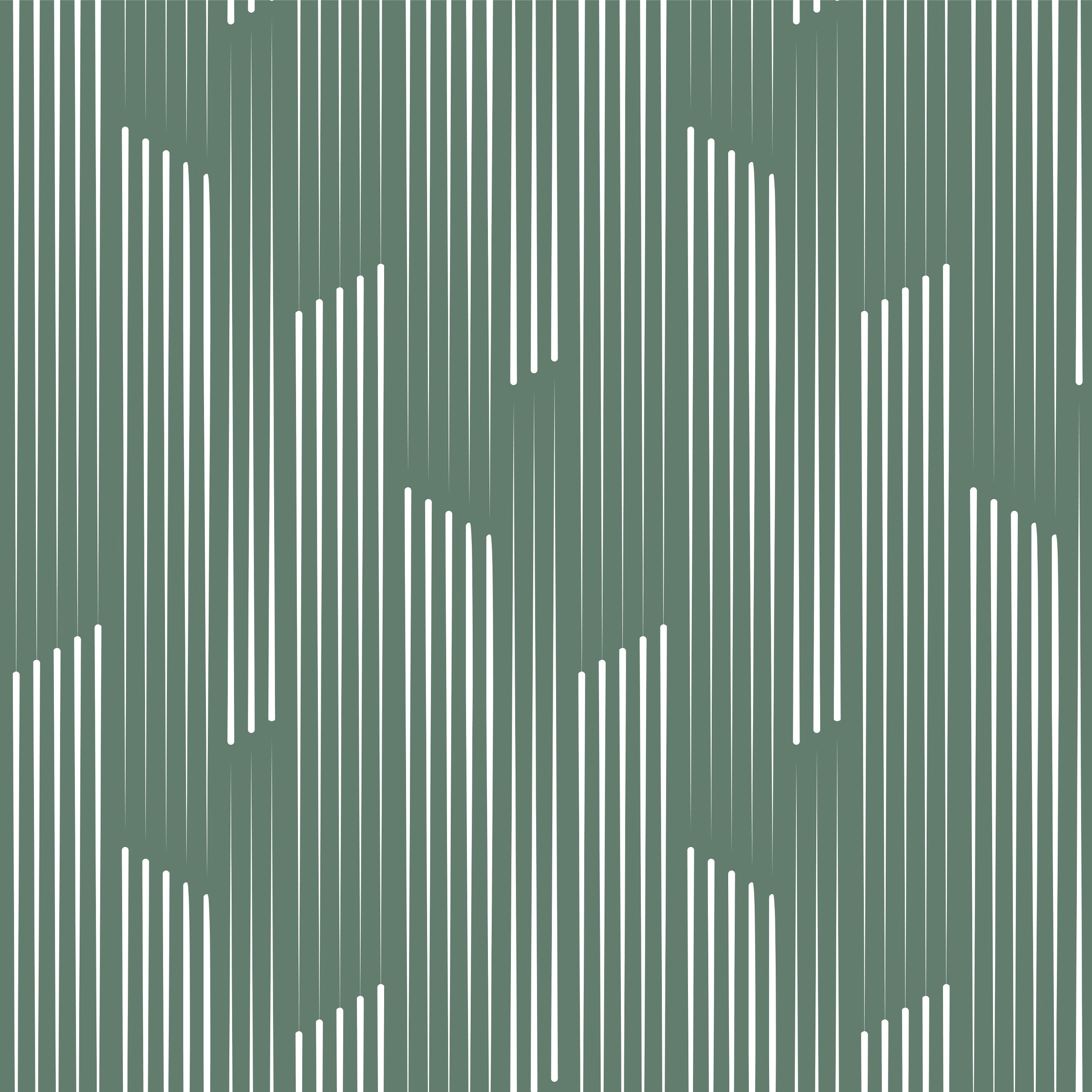 A modern wallpaper called tempest with vertical white lines on a muted green background for stylish walls