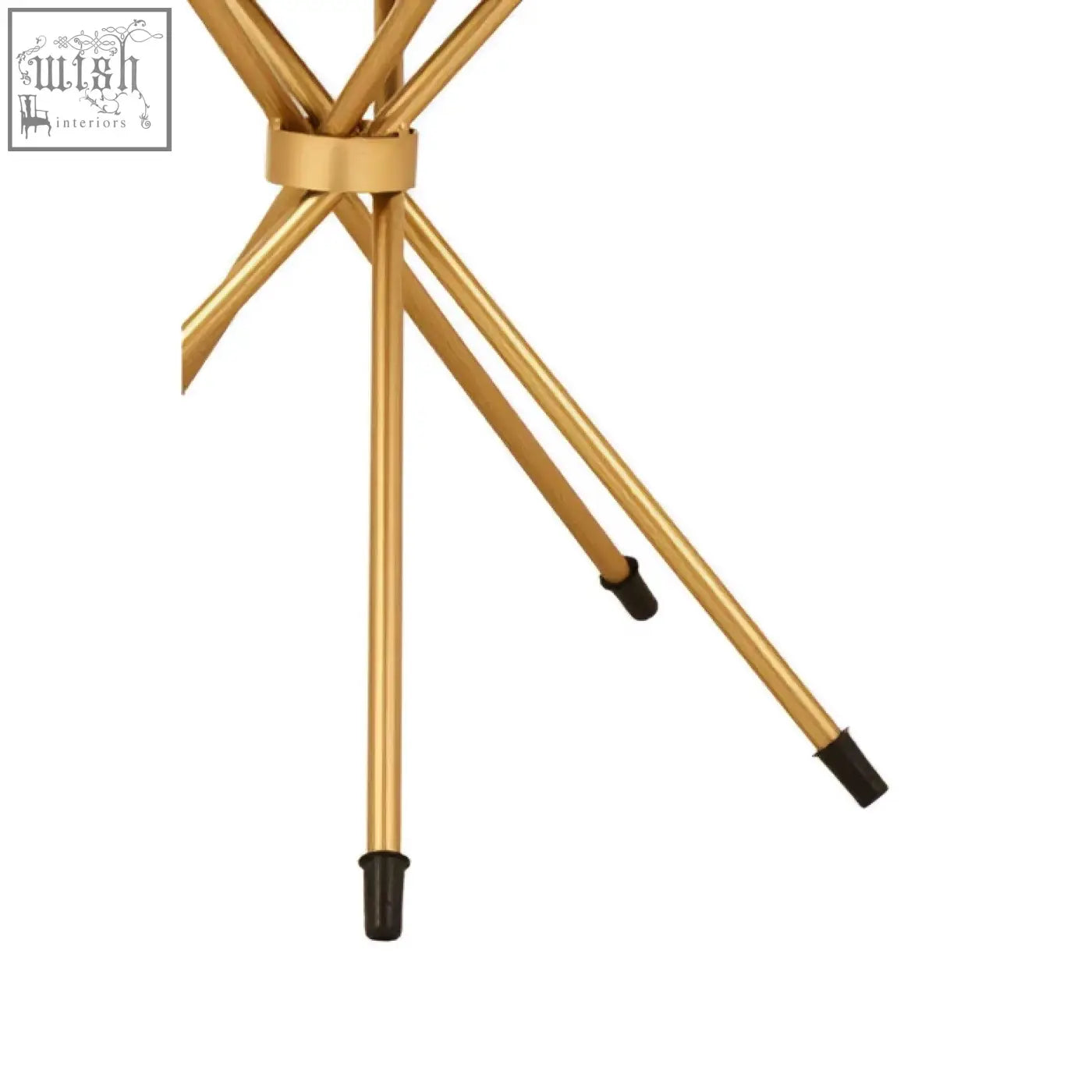 Gold-finished metal tripod table with black rubber feet for templar black marble top side table