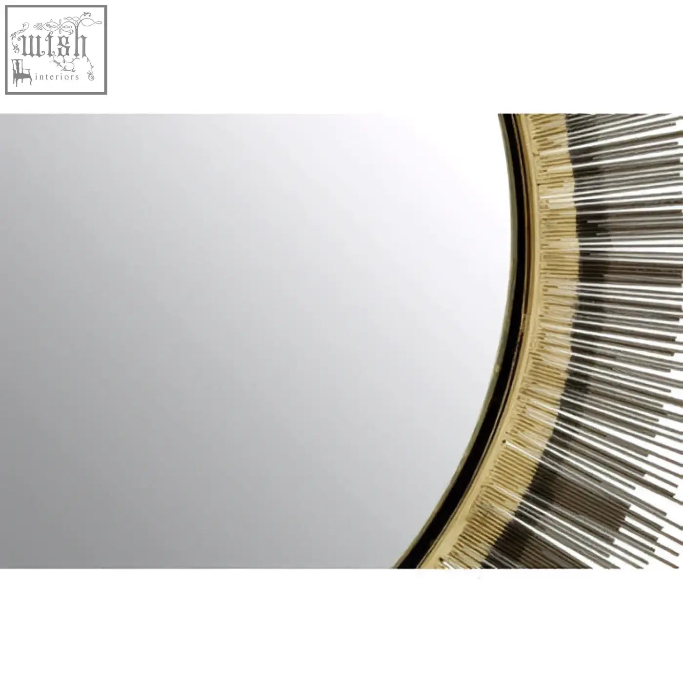 Gold-toned templar brass finish wall mirror with circular sunburst frame design in brass finish for stylish decor