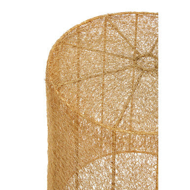 Templar gold finish mesh set of 2 round side tables with golden woven rattan cylindrical lampshade and geometric lattice pattern