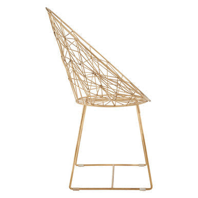 Templar gold frame occasional chair with gold-colored wireframe, geometric triangular backrest, and slender legs