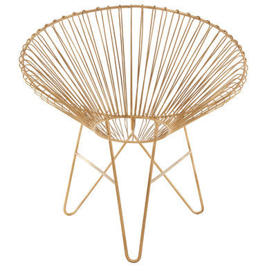 Templar gold wire frame occasional chair with gold-colored fan-like circular top and slender angled legs