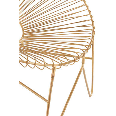 Templar gold wire frame occasional chair with a modern fan-like design in gold-colored metal wireframe