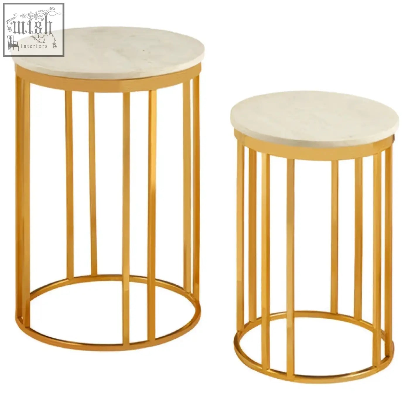 Templar marble and gold frame set of 2 side tables with gold frame and white marble tops for stylish living spaces