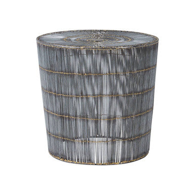 Gray templar silver wireframe side table with woven metal frame and subtle gold-coloured lines for modern living