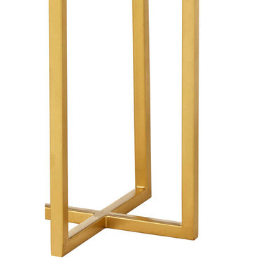 Gold-finished metal leg of templar small marble and iron side table with sleek modern design