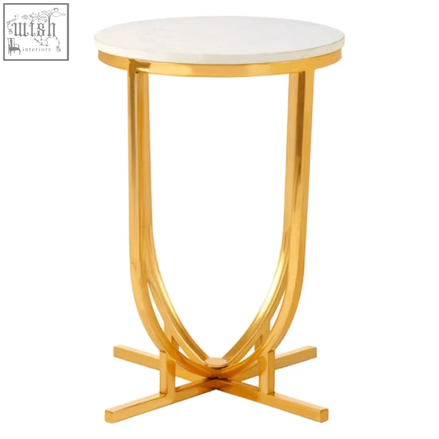 Templar white marble gold round side table with white marble top and gold finished metal frame for stylish use