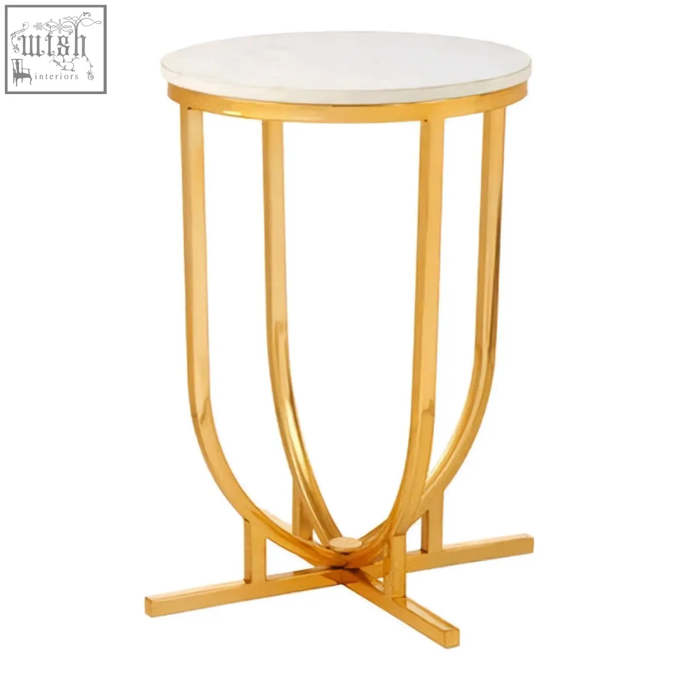 Gold round templar white marble side table with gold-finished metal frame and white marble top for stylish rooms