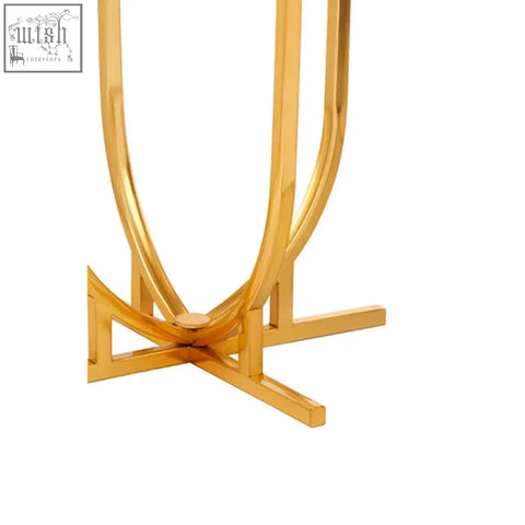 Gold round templar white marble side table with elegant curved legs and geometric gold-toned metal base
