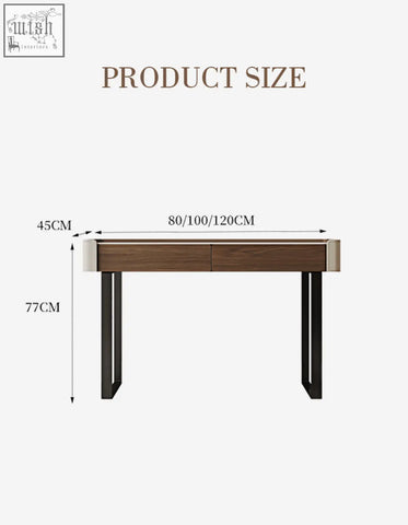 Tendai vintage dressing table with dark wood top black metal legs and two drawers vintage dressing table