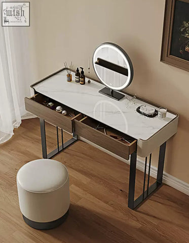 Modern tendai vintage dressing table with white marble top wooden drawers and black metal legs for vintage dressing