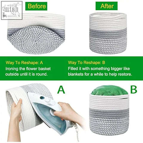 Tenn well 20cm cotton woven plant pot with liner in white and grey perfect for indoor plants and flower pot decor