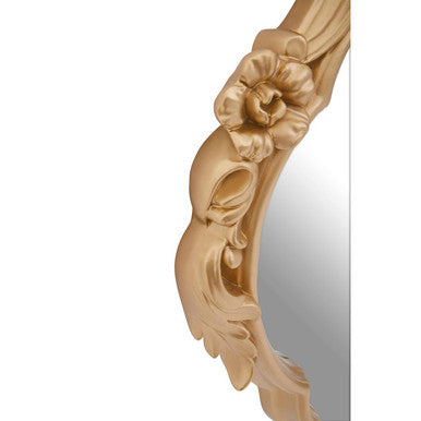Teramo baroque design gold wall mirror with intricate floral carvings on an ornate gold wall mirror frame