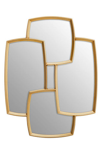 Terni gold finish wall mirror with gold-effect frame featuring overlapping rectangular geometric panels