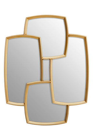 Terni gold finish wall mirror with gold-effect frame featuring overlapping rectangular geometric panels