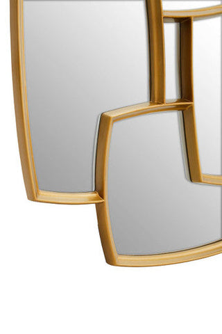 Terni gold finish wall mirror with gold-effect frame and overlapping rectangular mirrored panels in a geometric design