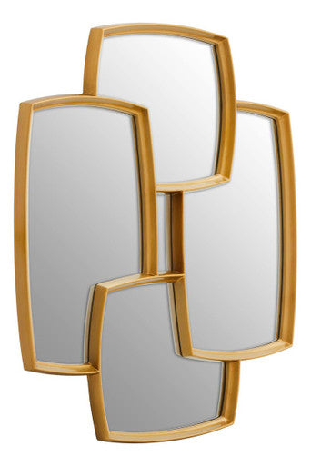 Terni gold finish wall mirror with gold-effect frame featuring overlapping geometric rectangular panels