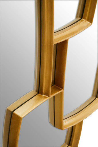 Modern wall mirror with terni gold finish and gold-effect frame featuring a geometric lattice design