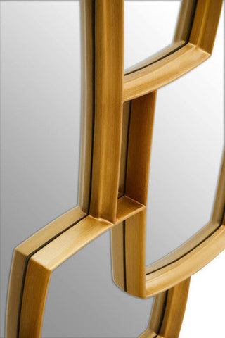 Modern wall mirror with terni gold finish and gold-effect frame featuring a geometric lattice design