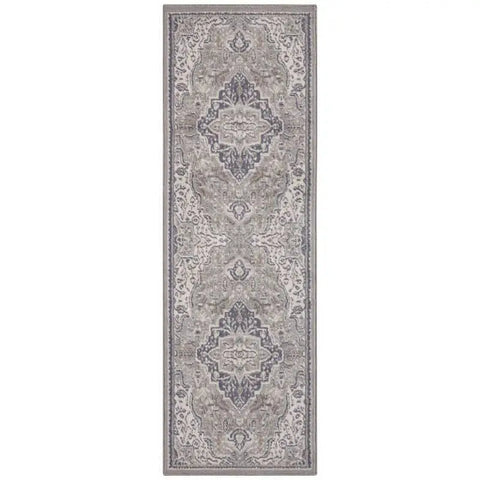 Terrain Designer Shortpile Rug – Medallion Design - 80X200 cm / Grey/Cream - Rugs