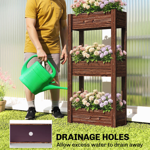 Outsunny 3-Tier Wooden Raised Planter, Raised Garden Bed on Legs with Drainage Holes and Bed Liner, Elevated Garden Planter