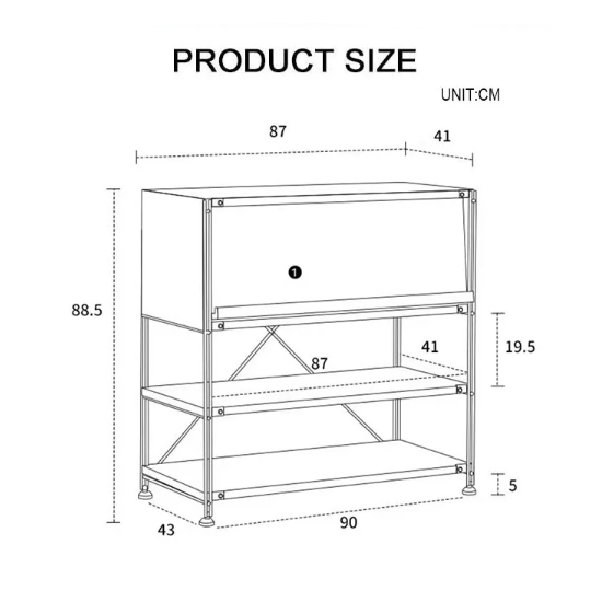 Metal shelving unit with three open shelves and top compartment in black for thalia multifunctional sideboard hallway storage