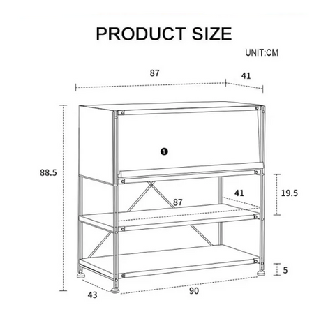 Metal shelving unit with three open shelves and top compartment in black for thalia multifunctional sideboard hallway storage