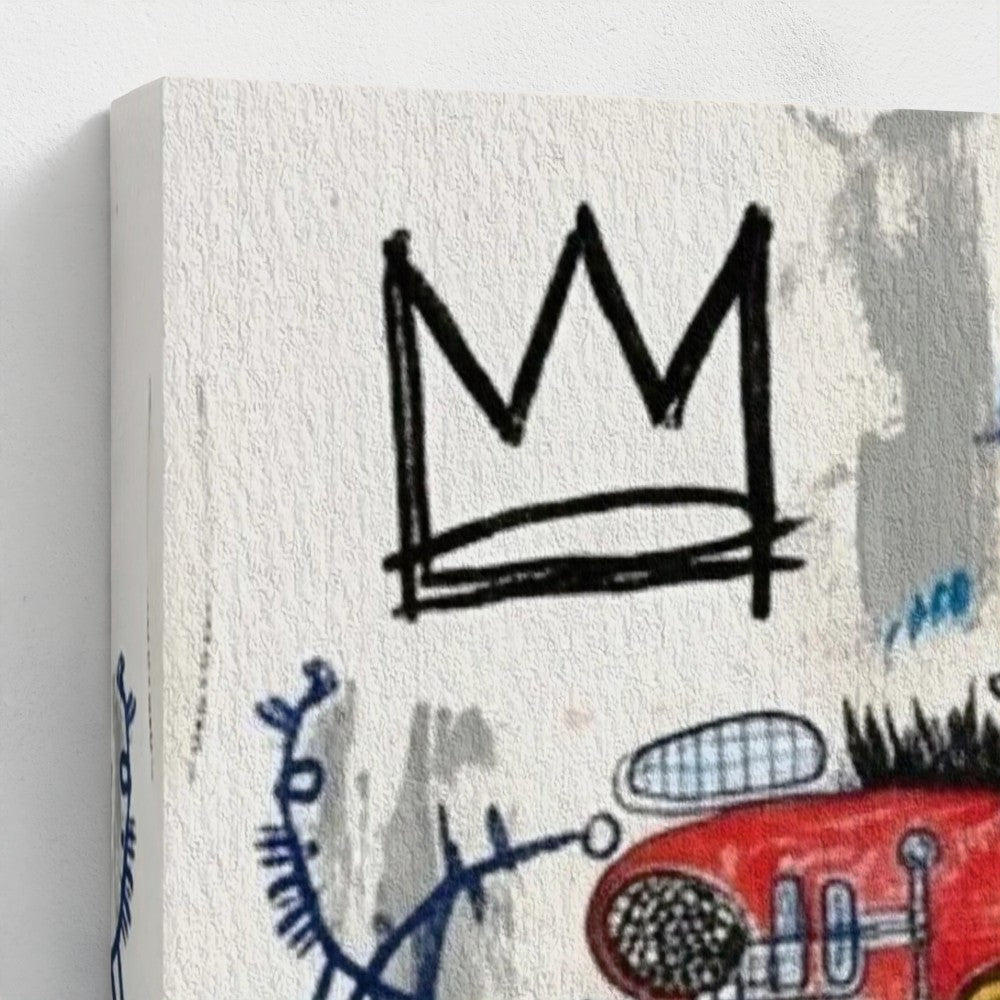 Black crown graffiti art on textured canvas in the alphonso dynasty framed canvas or framed print
