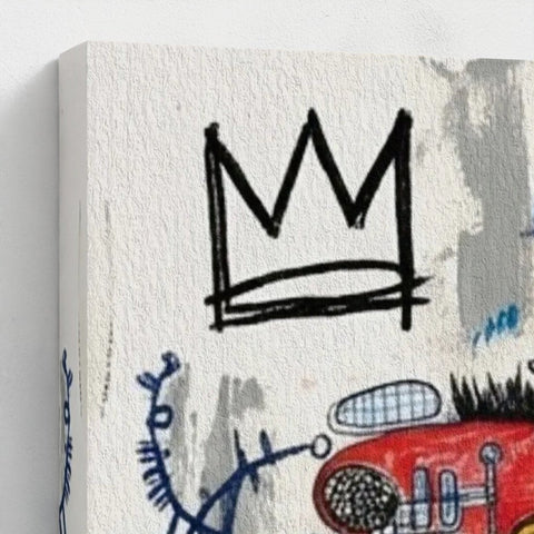 Black crown graffiti art on textured canvas in the alphonso dynasty framed canvas or framed print