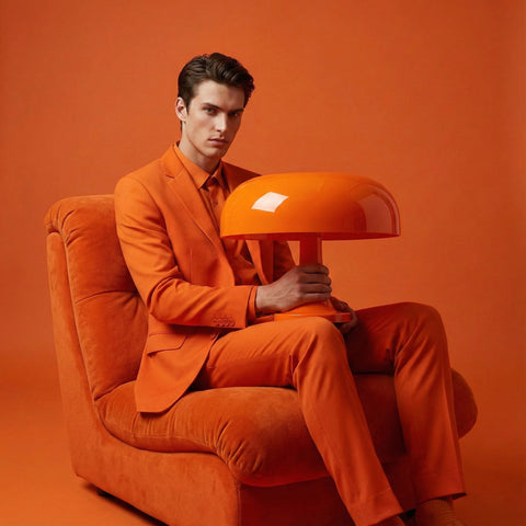 Vibrant orange ambient mushroom desk lamp with glossy finish perfect as a stylish desk lamp for ambient lighting