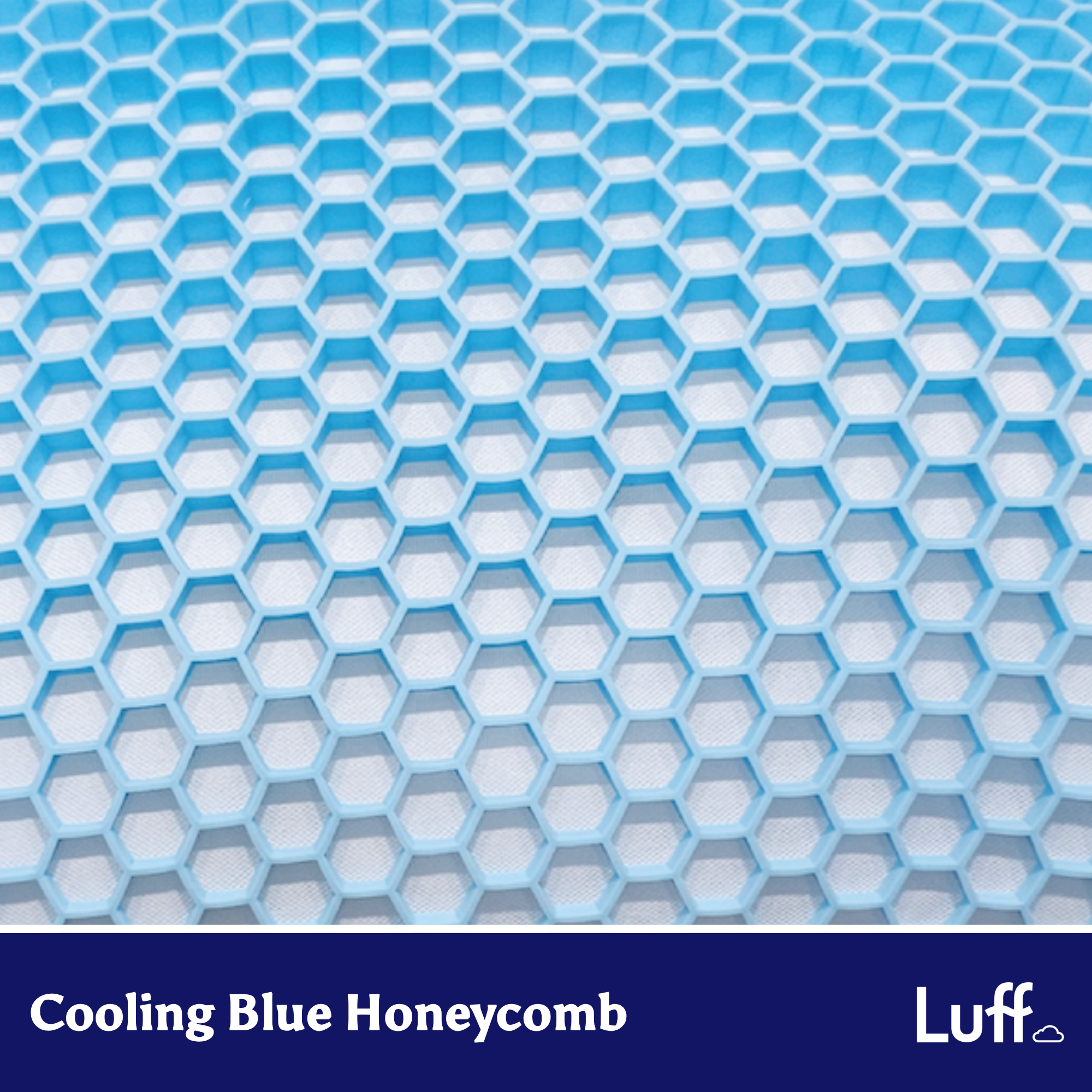 The bamboo honeycomb pillow features a cooling blue honeycomb pad made of flexible plastic with a textured hexagonal pattern
