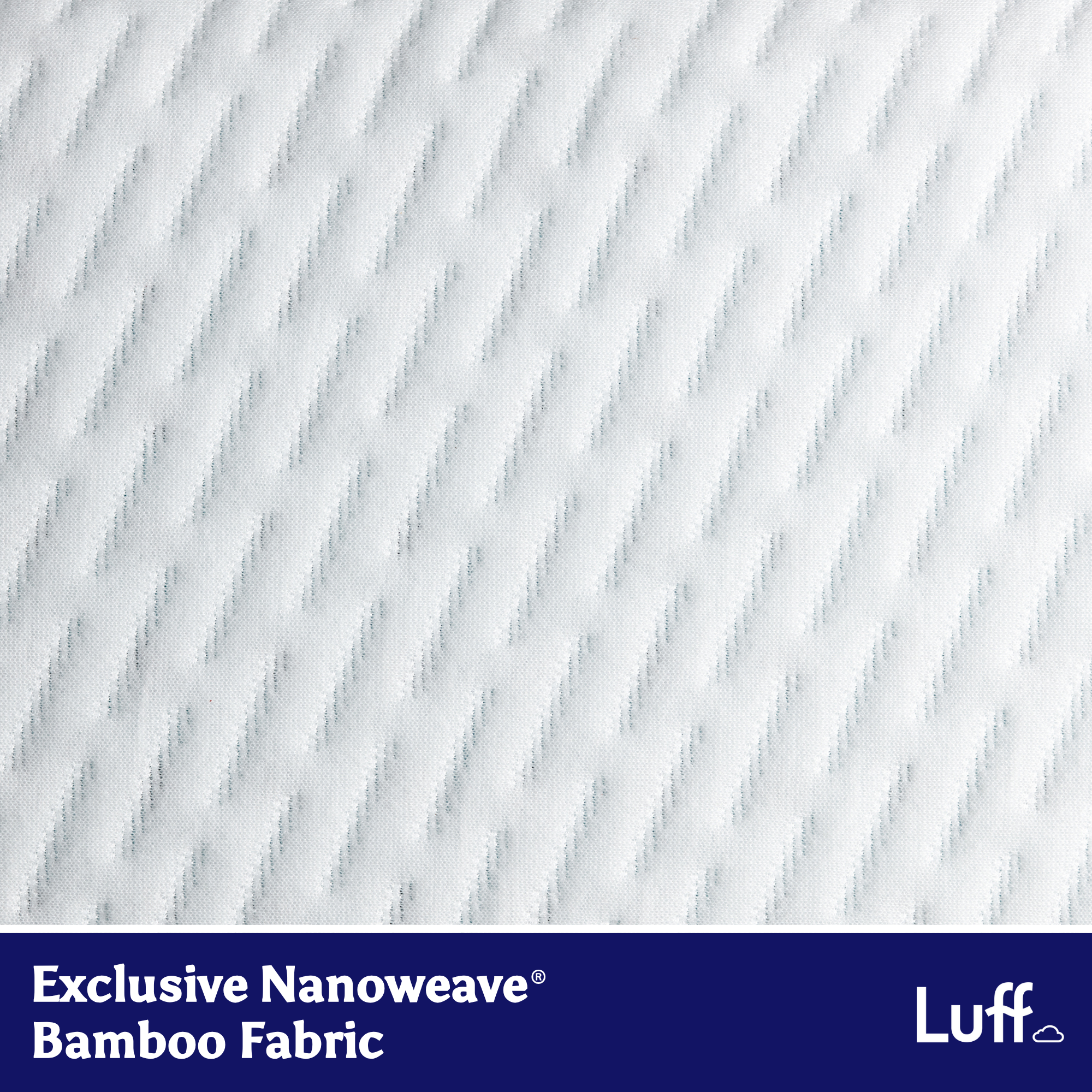 The bamboo skinny pillow in white bamboo fabric with subtle diagonal ribbed texture and exclusive nanoweave design by luff