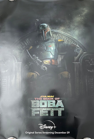 Dark green and gold armored bounty hunter boba fett featured on the book of boba fett 2021 star wars tv poster