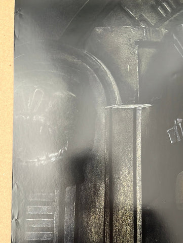 Dark metallic industrial structure with angular surfaces on the book of boba fest 2021 original star wars poster
